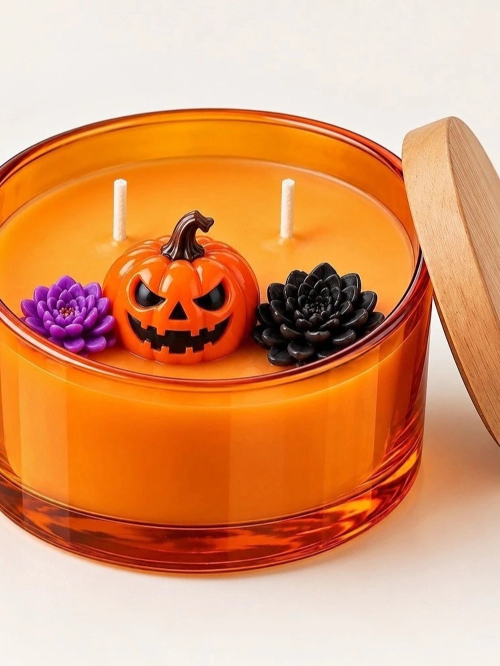 Halloween Pumpkin Candle with Wooden Lid